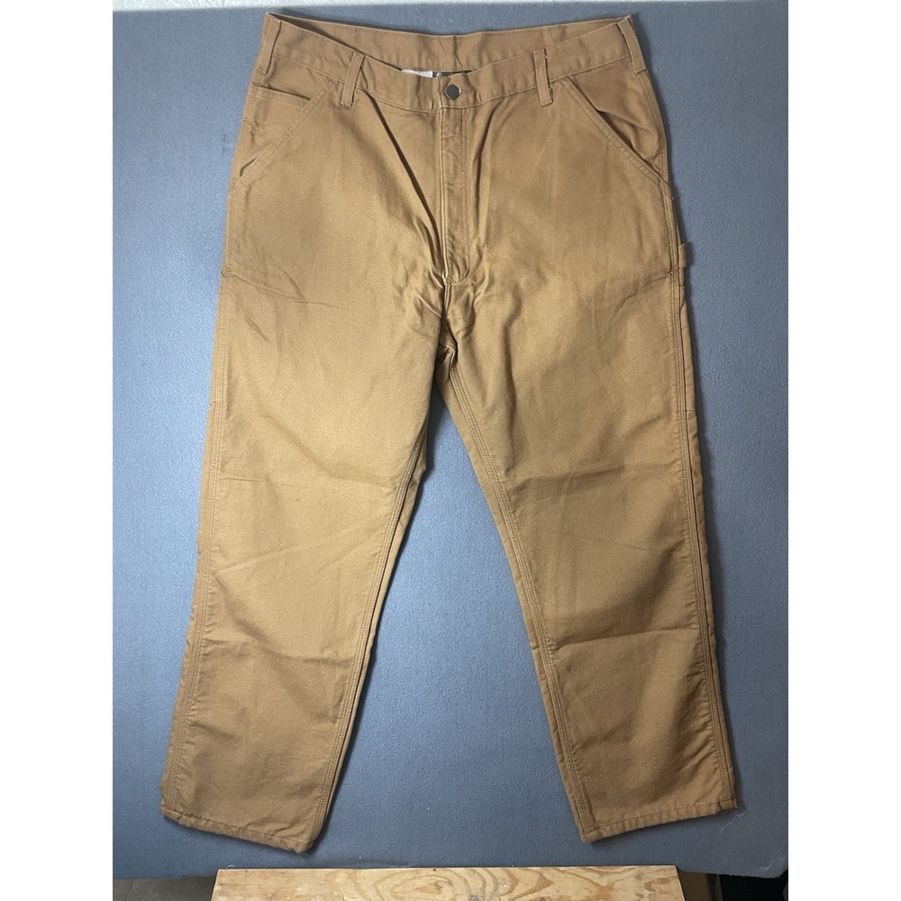 Carhartt B11 BRN Plaid Lined Carpenter Jeans Mens 38x30 Brown Duck Canvas Work